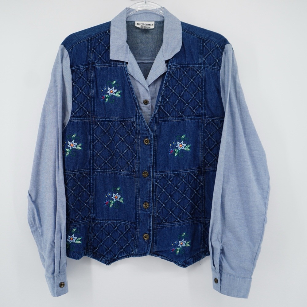 Alfred Dunner Vintage Blue Denim Shirt Vest Combo Large Cottagecore Grandmacore